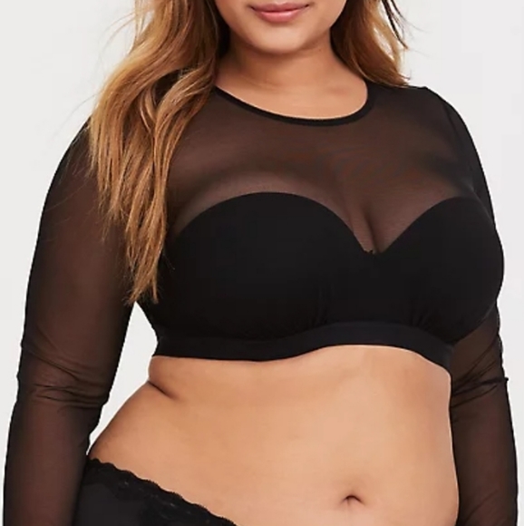 torrid Tops - BLACK MESH LONG SLEEVE UNDER-IT-ALL CROP TOP